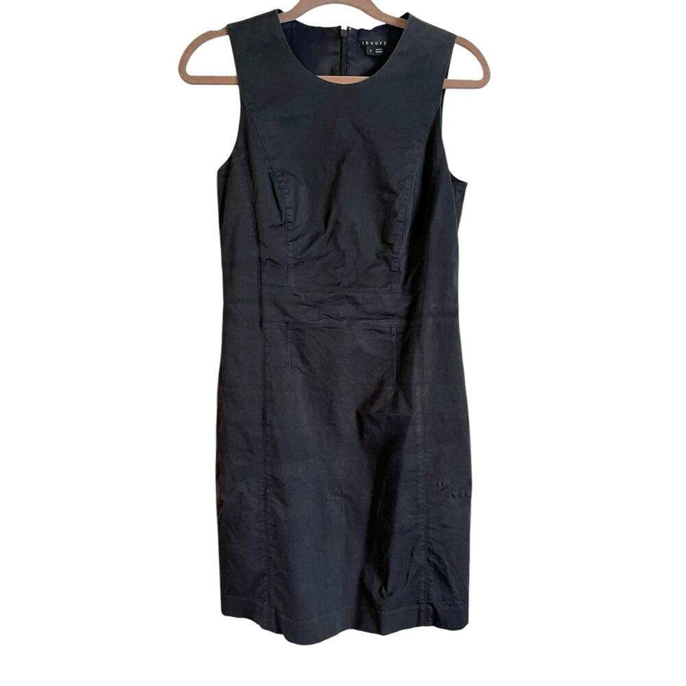 Theory Women's Black Sleeveless Sheath Dress Size 6 Cotton Basic Career